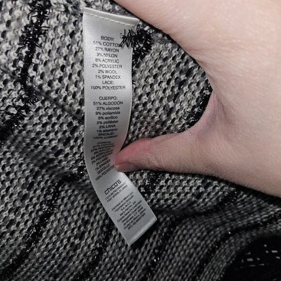 Chicos Tweed Lace and Fringe Cardigan. 3/4 Sleeves. Size M - Picture 7 of 7